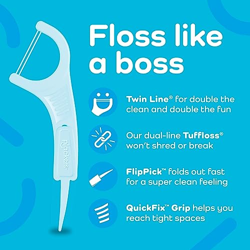 Plackers Twin Line Dental Floss Picks - Mint - 75 Count (Pack of 2)