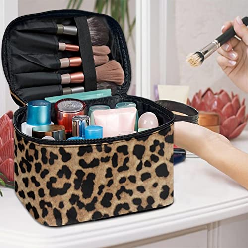 JEOCODY Leopard Print Makeup Pouch - Waterproof Travel Organizer Bag