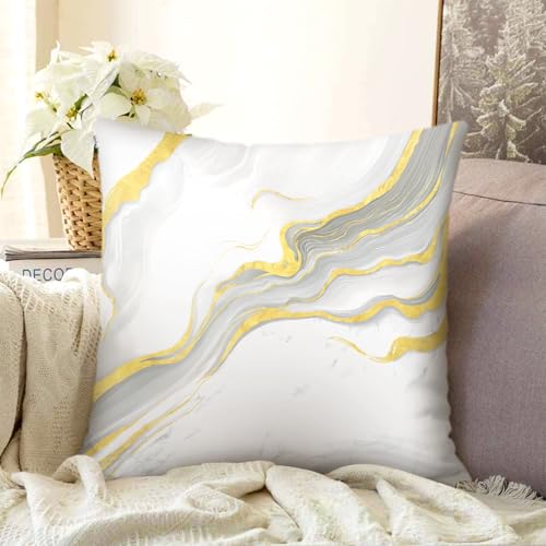 18x18 Velvet Throw Pillow Covers - Set of 4 Beige Grey Gold Marble