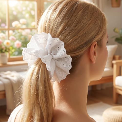 Oversized White Lace Scrunchie for Women - Elegant Hair Accessory