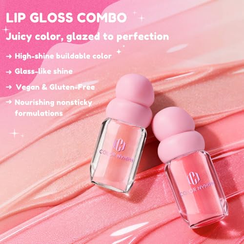 Color Nymph Frosted Rose 3D Lip Plumper Set - High Shine Hydrating Gloss, Non-Sticky Moisturizer, 2 Pack