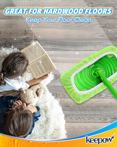 KEEPOW Dual-Material Mop Pads - 4 Pack Compatible with Swiffer