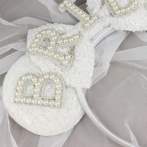 Pearl Bride Mouse Ear Headband with Veil - Wedding & Bachelorette