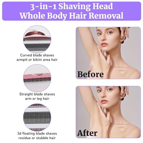 Wet & Dry Electric Razor for Women Men,4 in 1 Rechargeable Led Display Electric Shaver and Facial Hair Remover,Painless Ladies Body Razors for Nose Face Body Leg Bikini Arm Hair (White)