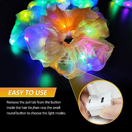 MUYANN Multi-Colored Light Up Scrunchies - Glow in the Dark Hair Ties (9pcs)
