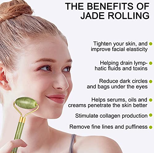 Charmonic 4-Piece Natural Jade Roller and Gua Sha Facial Massage Set