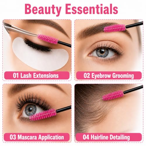 G2PLUS 100Pcs Disposable Rose Eyelash Brushes & Mascara Wands Set - 1in Heads