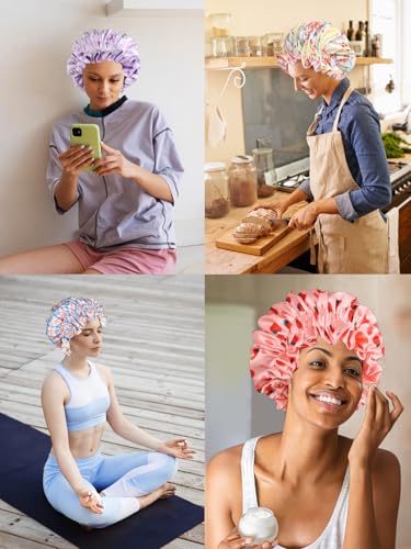 Vettres Purple-Rabbit Satin Sleep Bonnet with Scrunchie Set for Hair Protection