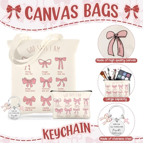 5-Piece Pink Bible Verse Canvas Tote Bag and Stationery Gift Set