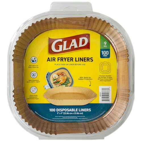 Glad Air Fryer Liners - Nonstick 9-Inch with Raised Walls, 100 Count