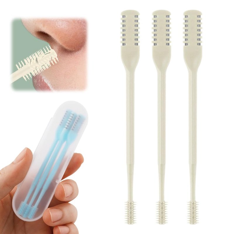 2-in-1 Nasal Hair Cutter, 2025 Upgrade 360° Rotating Nose Hair Trimmer with Double-Sided Blade & Ear Pick, Manual Nostril Hair Removal Tool for Men and Women, Soft Cleaning Brush (Beige, 3PCS)