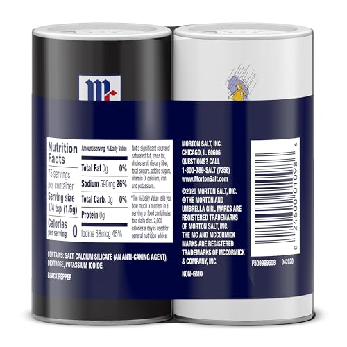 Morton Salt and Pepper Shaker Set - Iodized Salt (4 oz) & Pepper (1.25 oz)