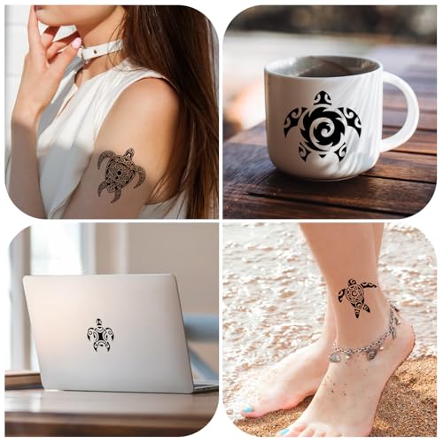 Small Black Tribal Turtle Temporary Tattoos - 8 Sheets Sea Animal Body Stickers