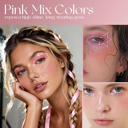 Self-Adhesive Pink Face Gems - Heart & Star Rhinestone Stickers