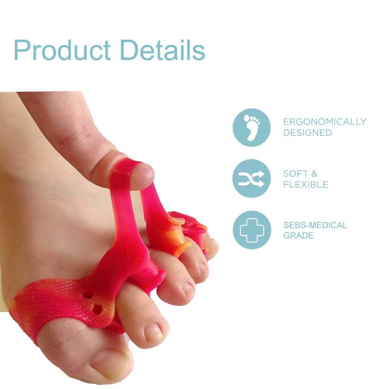 Toe Separators & Spacers - Bunion Corrector for Overlapping Toes, Relieves Foot Pain | Regular Size (Yellow & Red)