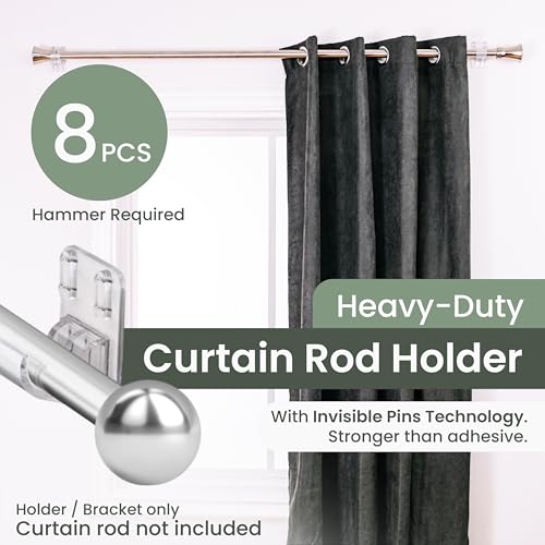 Heavy Duty Wall-Mount Curtain Rod Holders (8 Pack) - No Adhesive, 5X Stronger, Fits 1.25" Rods