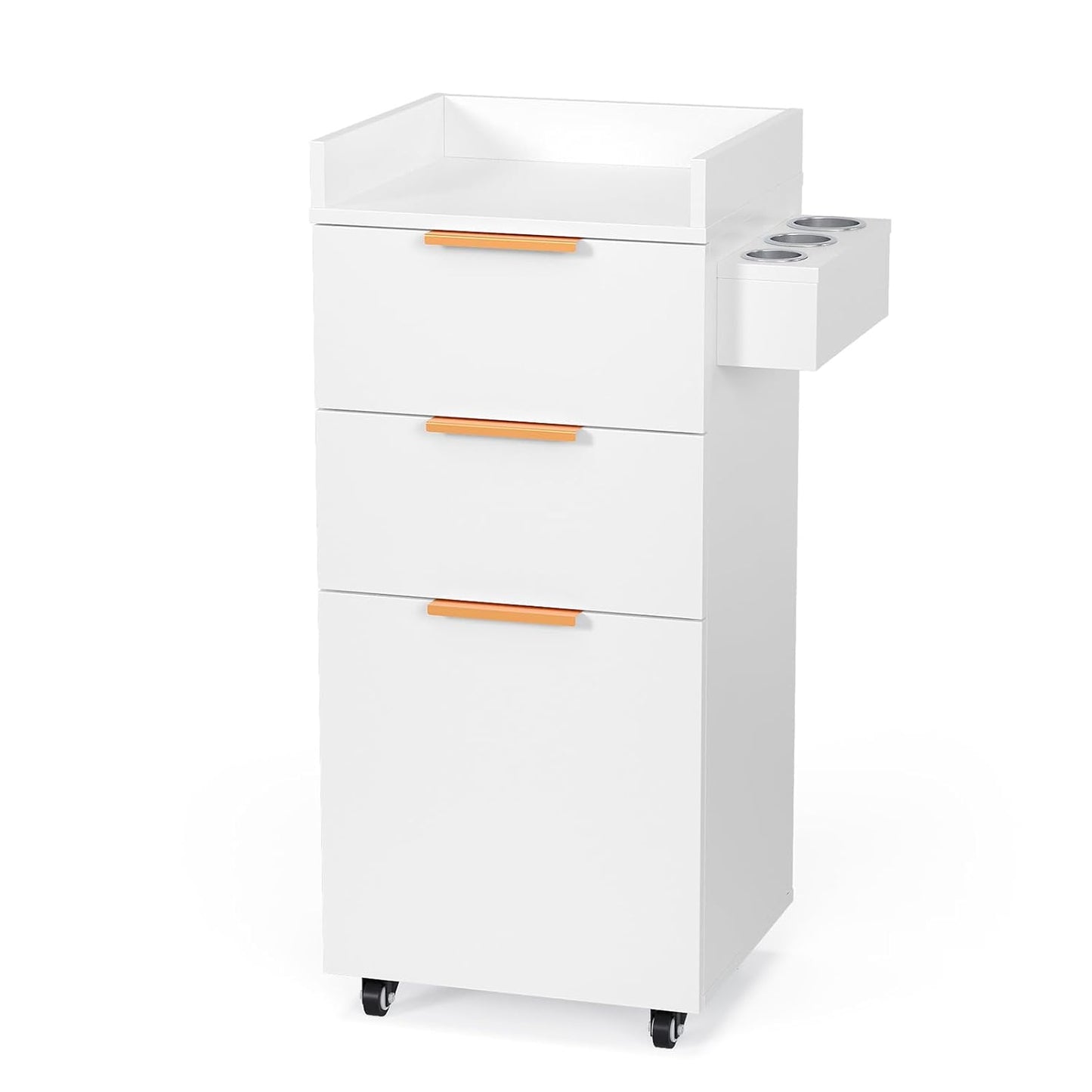 OmySalon Salon Trolley Cart - Mobile Hair Styling Station with 3 Drawers & Tool Holders | White