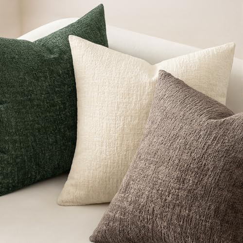 MIULEE Textured Chenille Pillow Covers 18x18 Beige - Set of 2