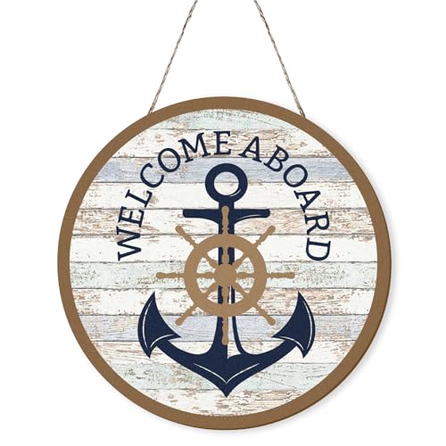 Nautical Welcome Aboard Anchor Sign - 12x12 Inch Wall Decor