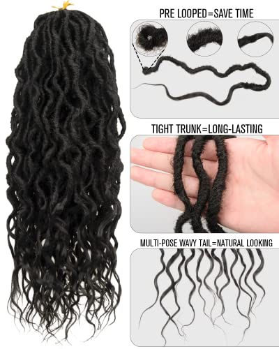 Goddess Faux Locs Crochet Hair 24 Inches 6 Packs Natural Black Wavy Dreadlocks
