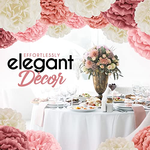 20 Piece Tissue Paper Pom Poms - Blush Pink, Mauve & Cream Party Decor