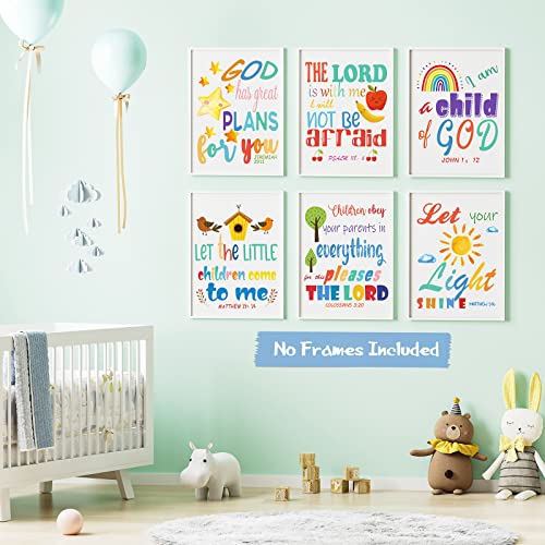Set of 6 Inspirational Kids Canvas Posters - Rainbow Bible Verse Wall Art 8x10