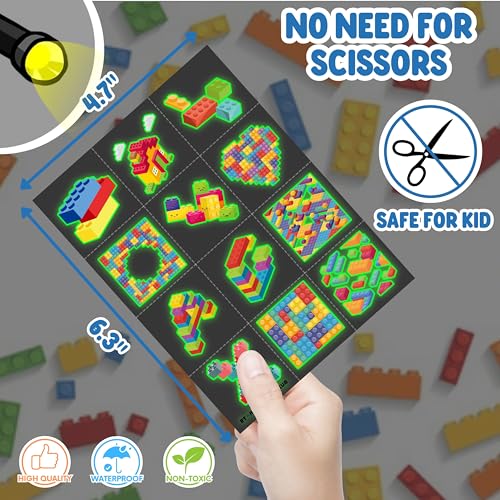 96PCS Building Block Temporary Tattoos for Kids, Glow-in-Dark Party Favors