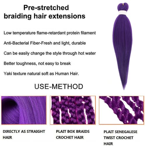 Blissource 26in Purple Pre-Stretched Braiding Hair Extensions • 4 Packs