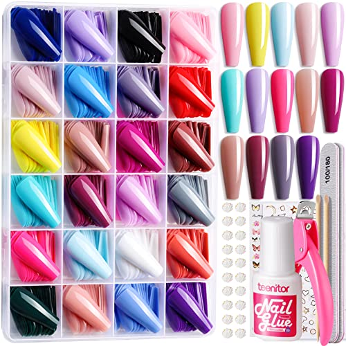 Teenitor Full Cover Press On Coffin Nails Kit - 576pcs in 24 Colors
