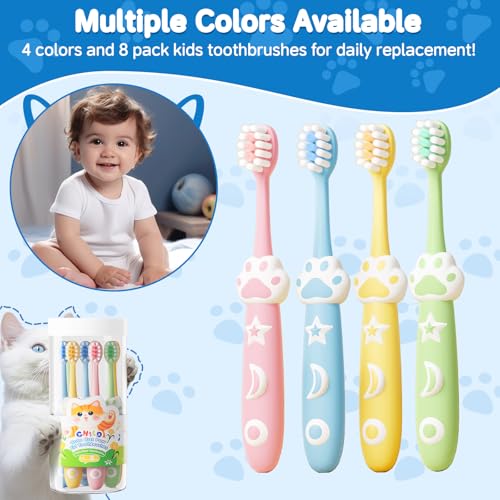 RoseFish 8 Pack Kids Toothbrushes, Extra Soft Toddler Toothbrush for 2-8 Years