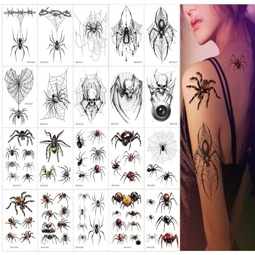 TopFunny Halloween Spider Temporary Tattoos 20 Sheets Kids & Adults Safe & Waterproof