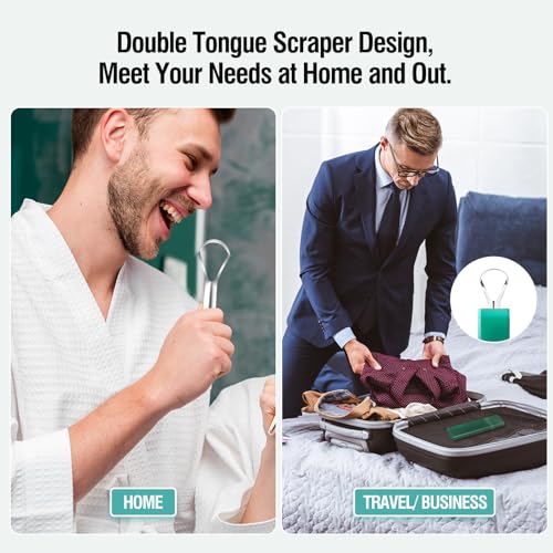 RONAVO Family Pack Tongue Scrapers for Adults & Kids - 2 Colors, 4 Pack, Stainless Steel Oral Hygiene Tool