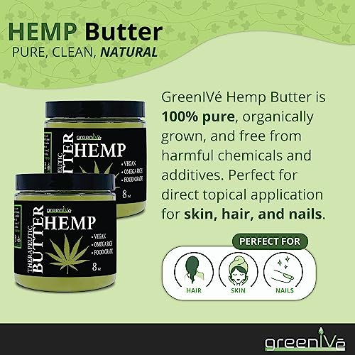 GreenIVe Hemp Body Butter - Natural Moisturizing Cream, 8oz Jar