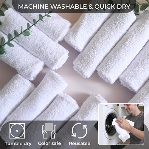 LIVINATI White Cotton Wash Cloths 12 Pack - 12"x12" Soft Bath Rags