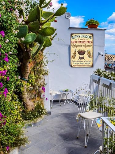 Funny Spanish Patio Sign - 8x12 Inch Metal Wall Decor