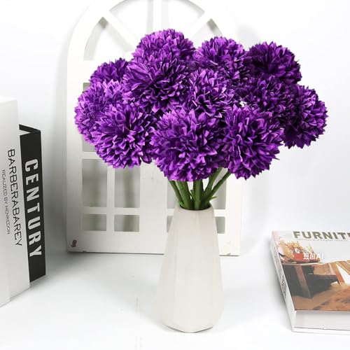 12 Pcs Purple Artificial Ball Chrysanthemum Bouquet for Decor