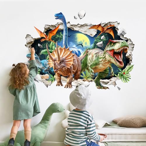 3D Dinosaur Wall Decals for Kids - Jungle Breakthrough Stickers