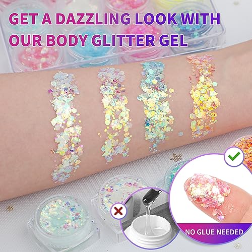 LATIBELL Glow in the Dark Body & Face Glitter Gel - 6 Colors