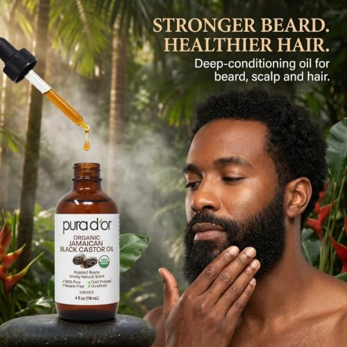 PURA D'OR Organic Jamaican Black Castor Oil 4 Oz - 100% Pure Eyelash & Eyebrow Serum