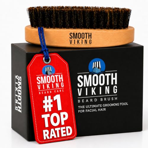 Smooth Viking Beard and Facial Hair Grooming Set - Natural Boar Bristle Brush, Mustache Brush, Styling and Shaping Tool for Men