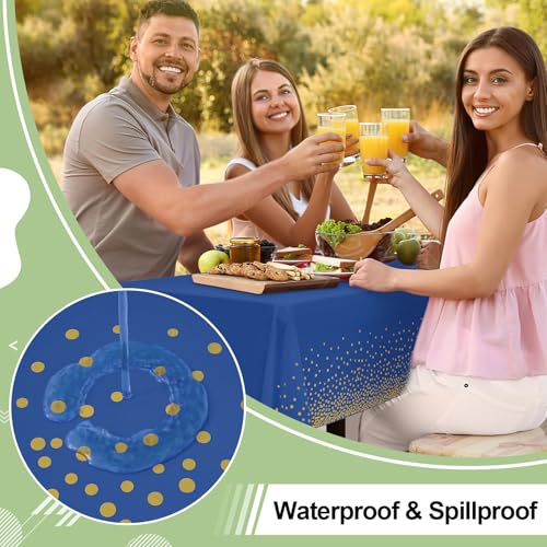3 Pack Navy Dot Disposable Tablecloths, 54x108 Inch Waterproof