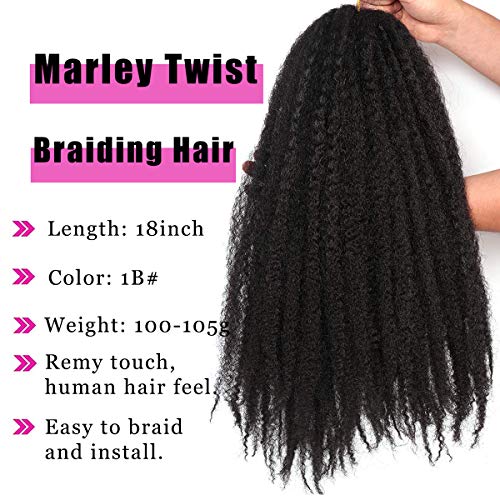 BAISAI 18 Inch Marley Twist Braiding Hair 1B# - Afro Kinky Crochet Extensions
