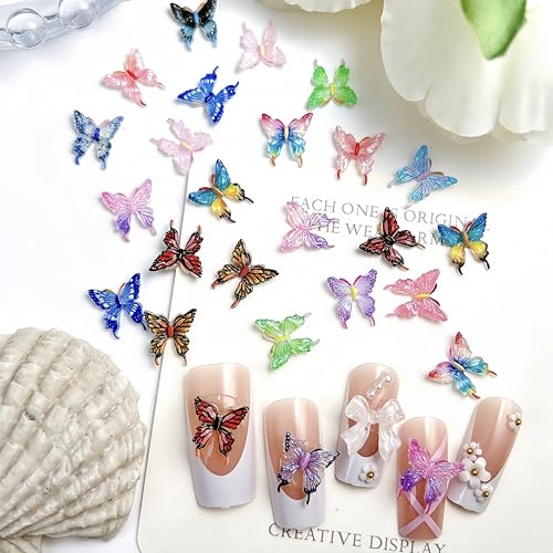 100 Pcs 3D Butterfly Nail Charms - Colorful Nail Art Gems