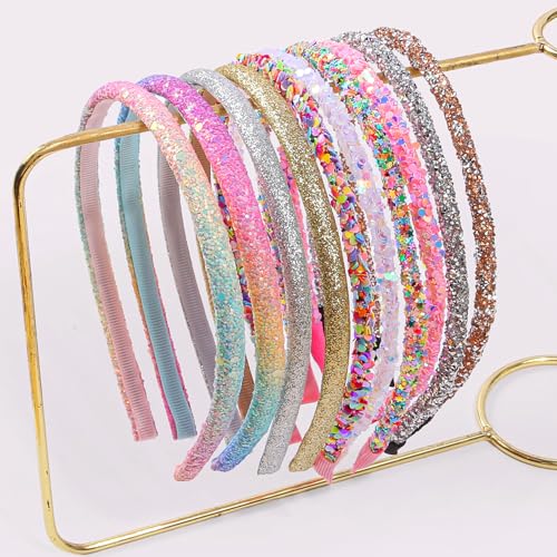 10 Pcs Glitter Headbands for Girls | Sparkly Rainbow Hair Hoops