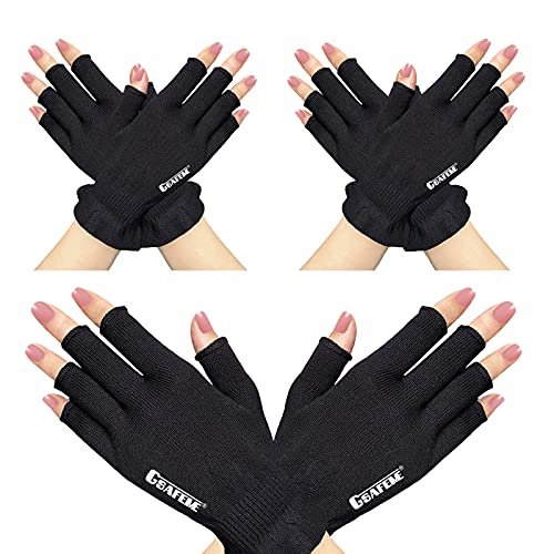 GSAFEME Fingerless Cotton Gloves for Eczema - Black S/M (Pack of 3)