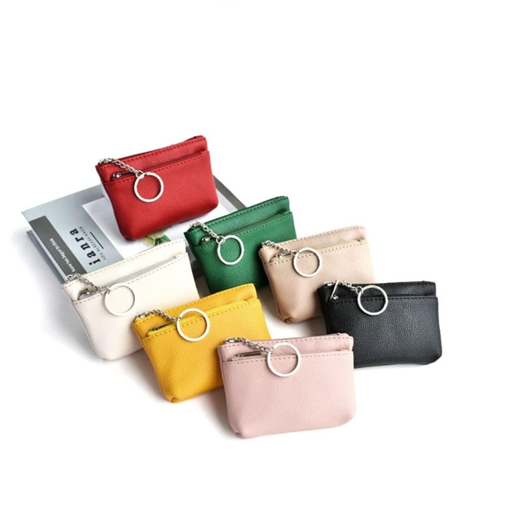 Mini Change Purse with Key Ring Small Zipper Short Wallet Card Pocket PU Leather Coin Purse Outdoor(black)