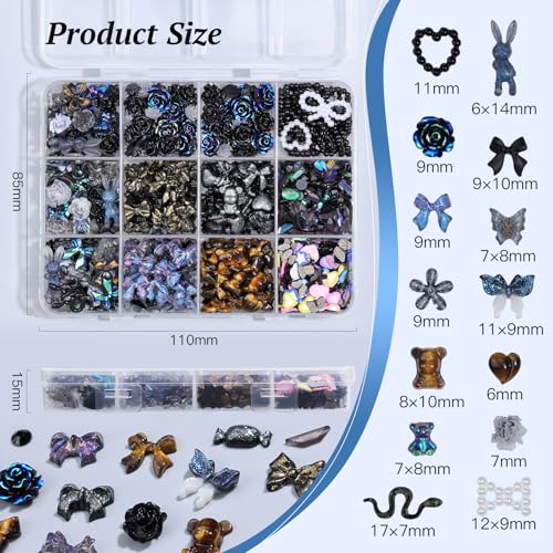 850-Piece 3D Nail Art Charms Kit with Rhinestones & Pearls