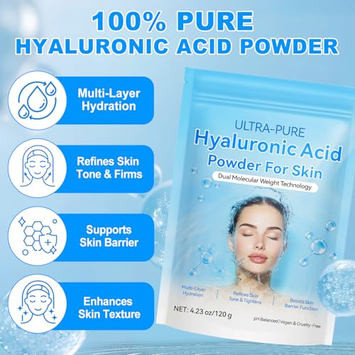 Hyaluronic Acid Powder, 100% Ultra-Pure Serum Powder for Skin, High
