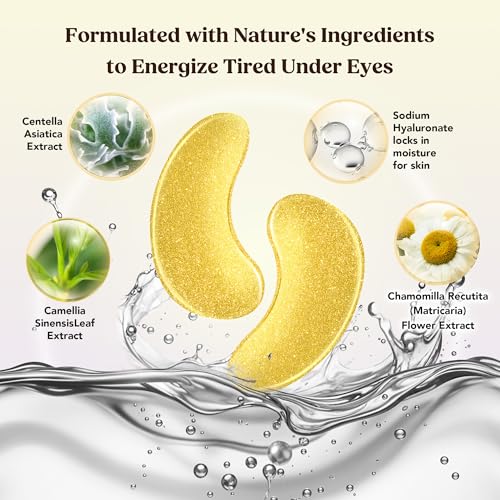 DERMORA Golden Glow Under Eye Patches - 20 Pairs Individually Packed, Brightening & Hydrating