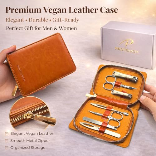 PROTOUCH Premium Manicure Set with Vegan Leather Case - Professional Nail Grooming Kit for Men & Women